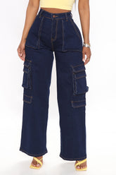 Sitting Pretty Cargo Jeans - Dark Denim Ins Street